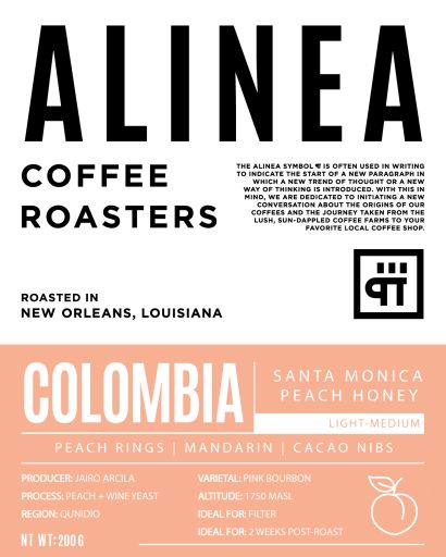 Colombia Jairo Arcila Santa Monica Peach and Wine Yeast Honey Pink Bourbon
