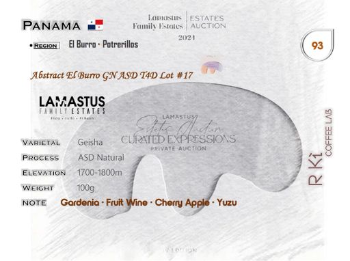 Panama-2024 Lamastus Family Estate Auction Lot #17 Abstract El Burro Geisha Natural ASD