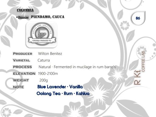 Colombia-Granja Paraiso 92- Rum Aged Caturra Natural