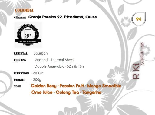 Colombia-Granja Paraiso 92- GOLD Bourbon