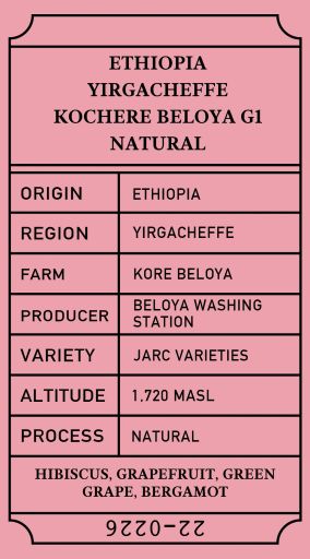 Ethiopia Kochere Beloya G1 Natural