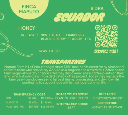 Ecuador Sidra Honey Finca Maputo