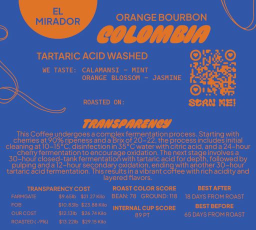 Colombia Washed Tartaric Acid Orange Bourbon