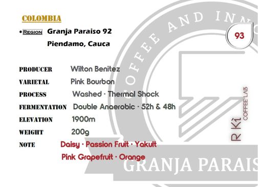 Colombia-Granja Paraiso 92- Pink Bourbon