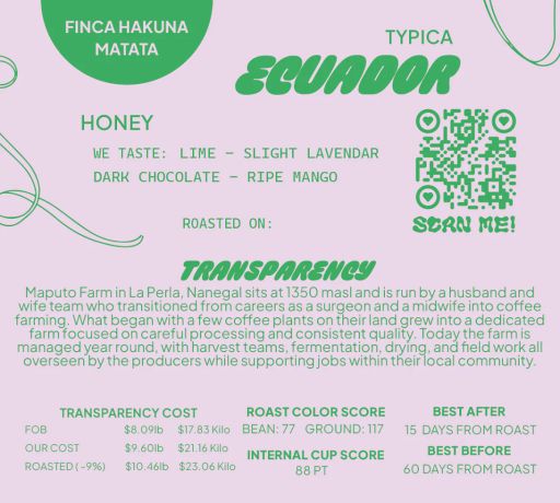 Ecuador Typica Honey Finca Hakuna Matata
